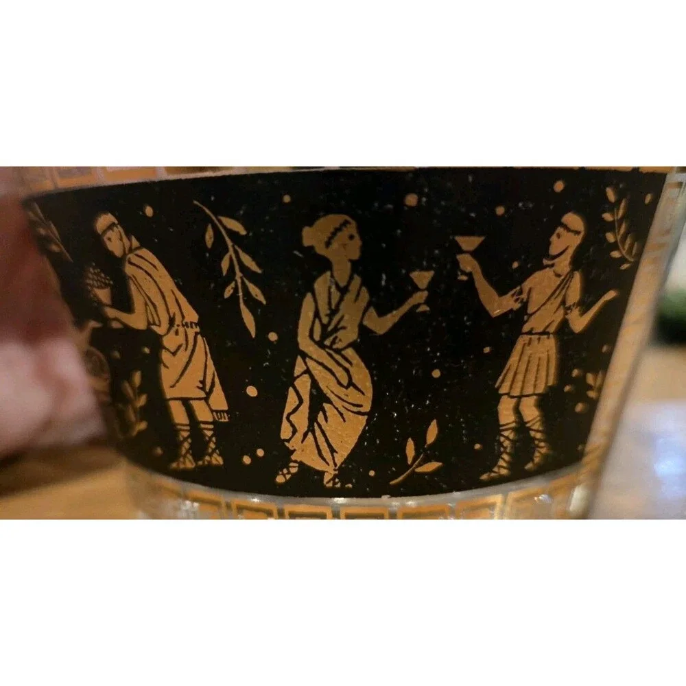 Vintage Ceraglass Etruscan Frieze Rocks Glass Cup 22k Gold MCM Greek